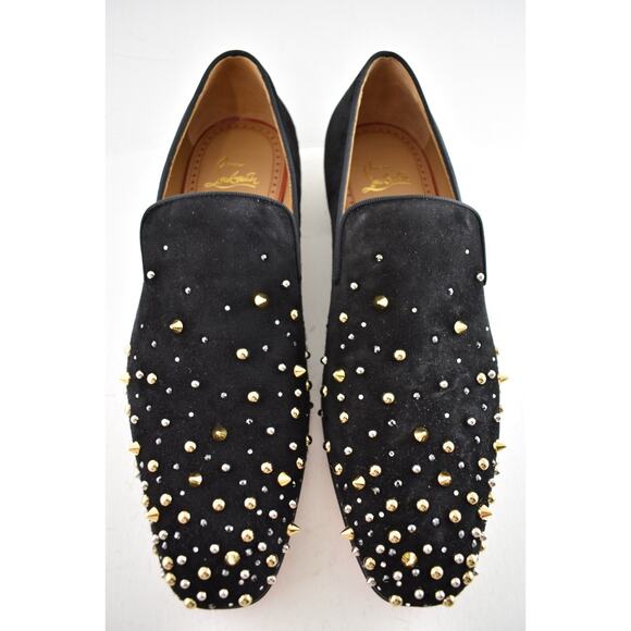 Christian Louboutin Mens Milkylion Flat Black Suede Gold Spike Dress Loafer 40 7 main image 7